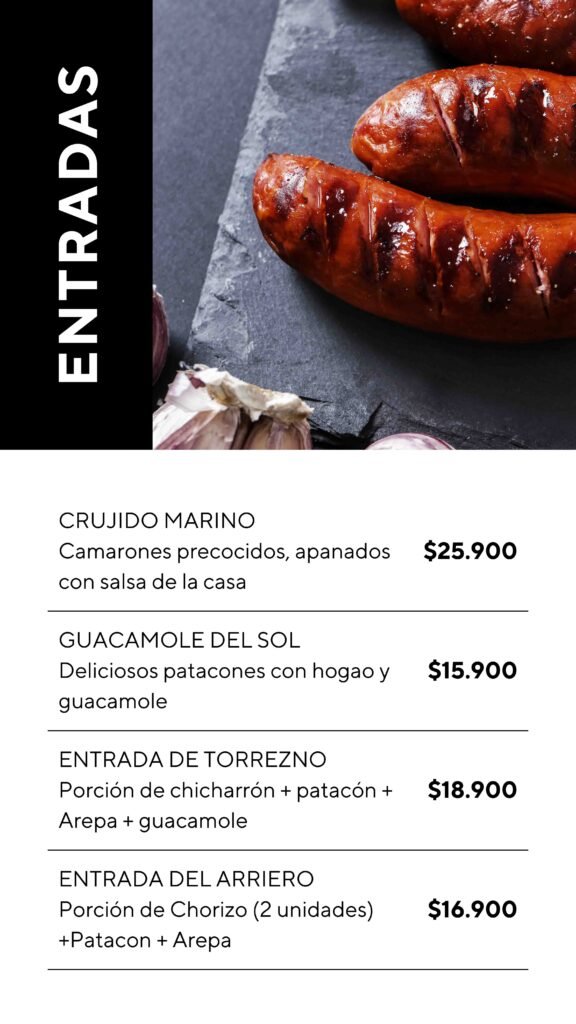 Tu historia menú digital parrilla minimalista blanco y negro