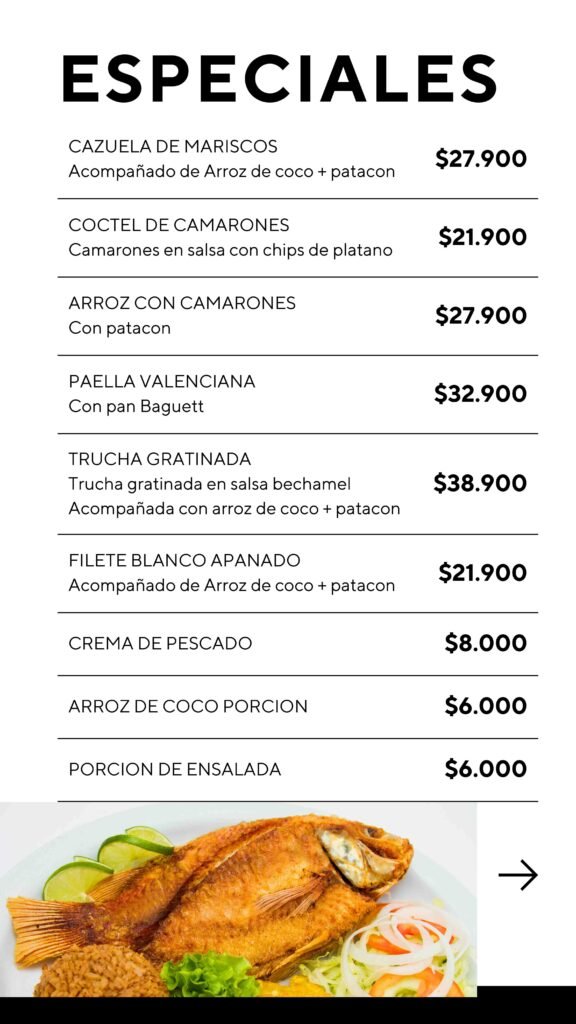 Tu historia menú digital parrilla minimalista blanco y negro