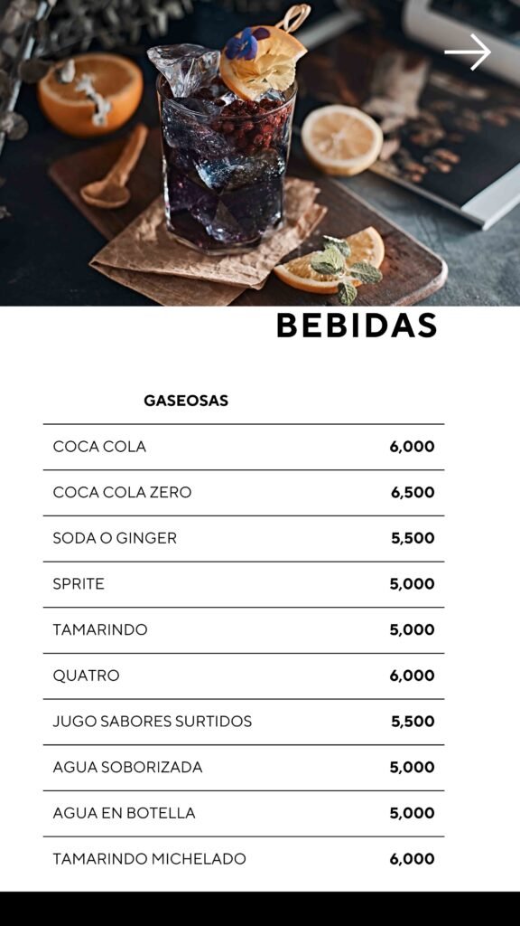 Tu historia menú digital parrilla minimalista blanco y negro