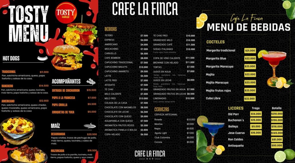 Menú Cafe Tosty Burger La Tebaida Quindío