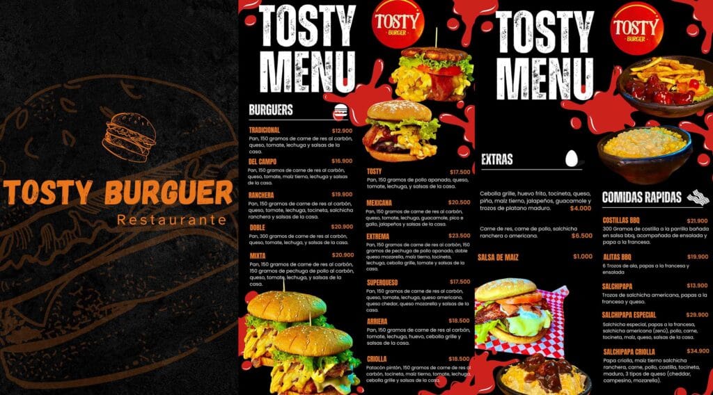 Menú Hamburguesas Tosty Burger La Tebaida Quindío
