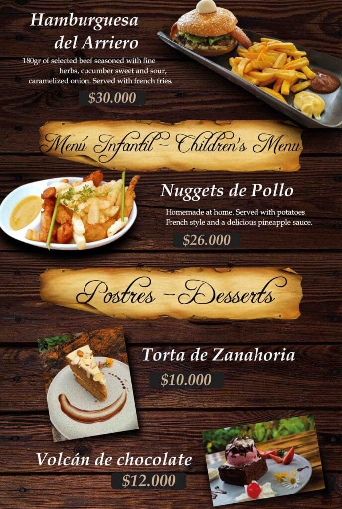 Menú Hamburguesa Infantil Postres Fonda de los Arrieros