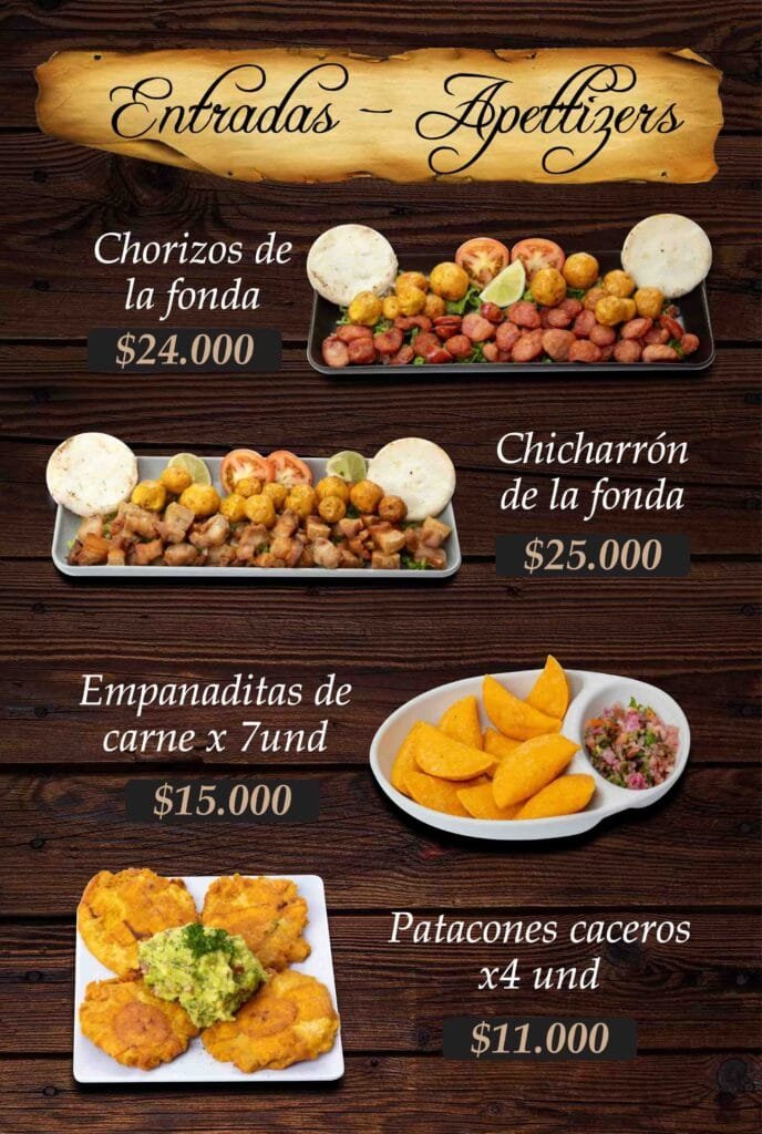 Menú Entradas Fonda de los Arrieros