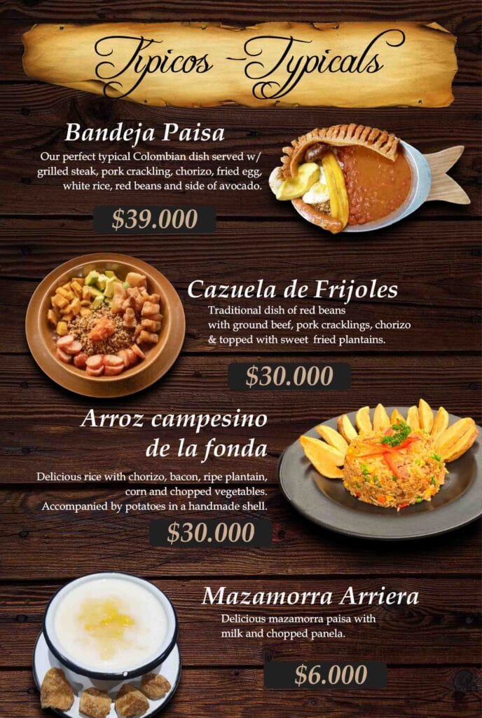 Menú Platos Típicos Fonda de los Arrieros