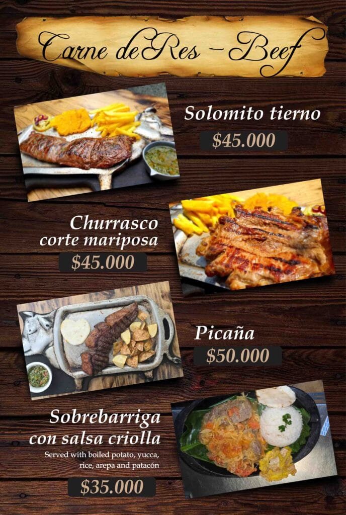 Menú Carne de Res  u Fonda de los Arrieros