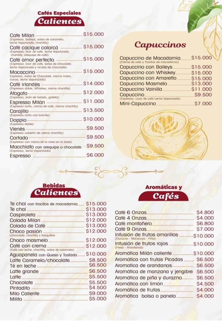 MENU MILAN 2026