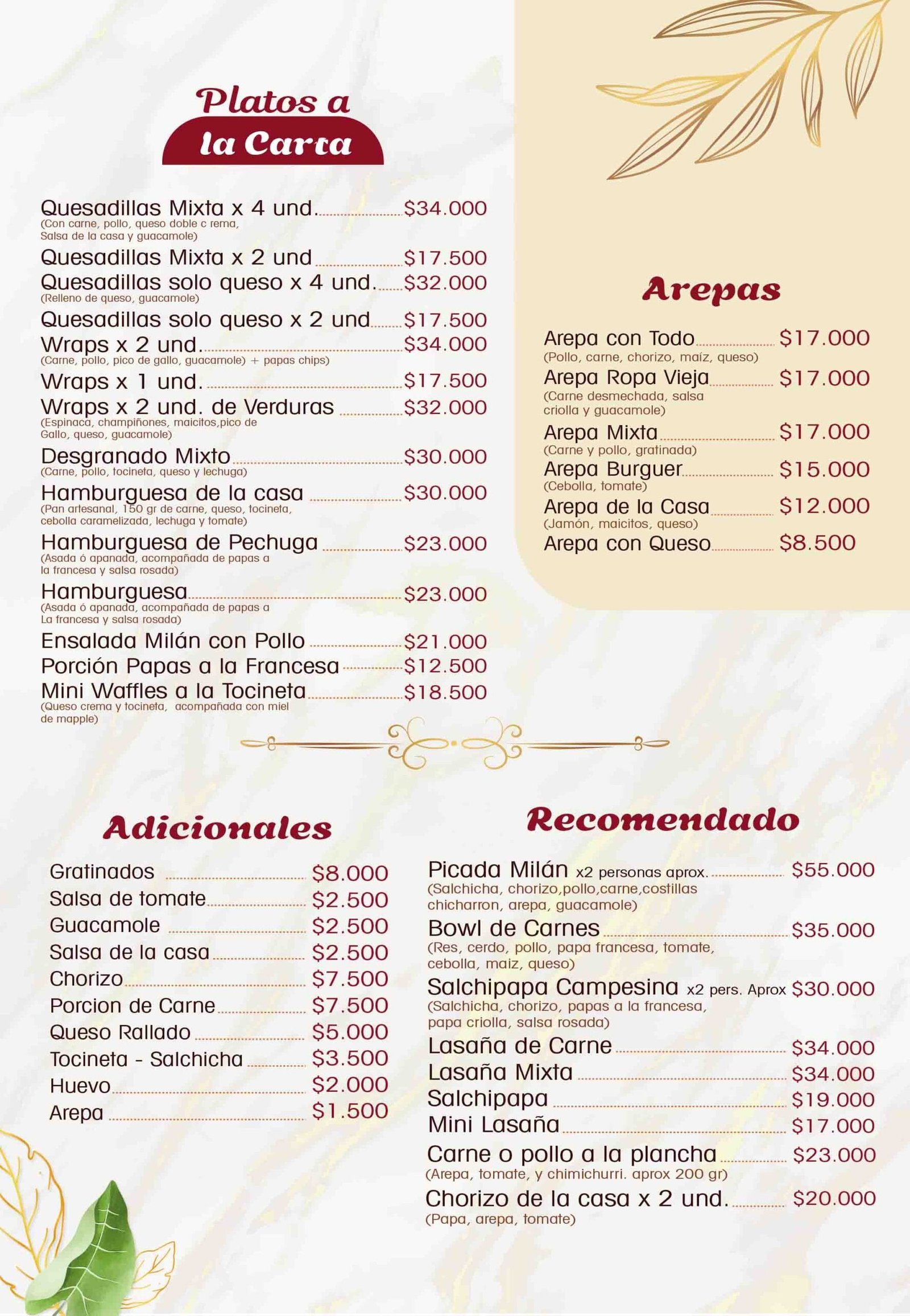 MENU MILAN 2026