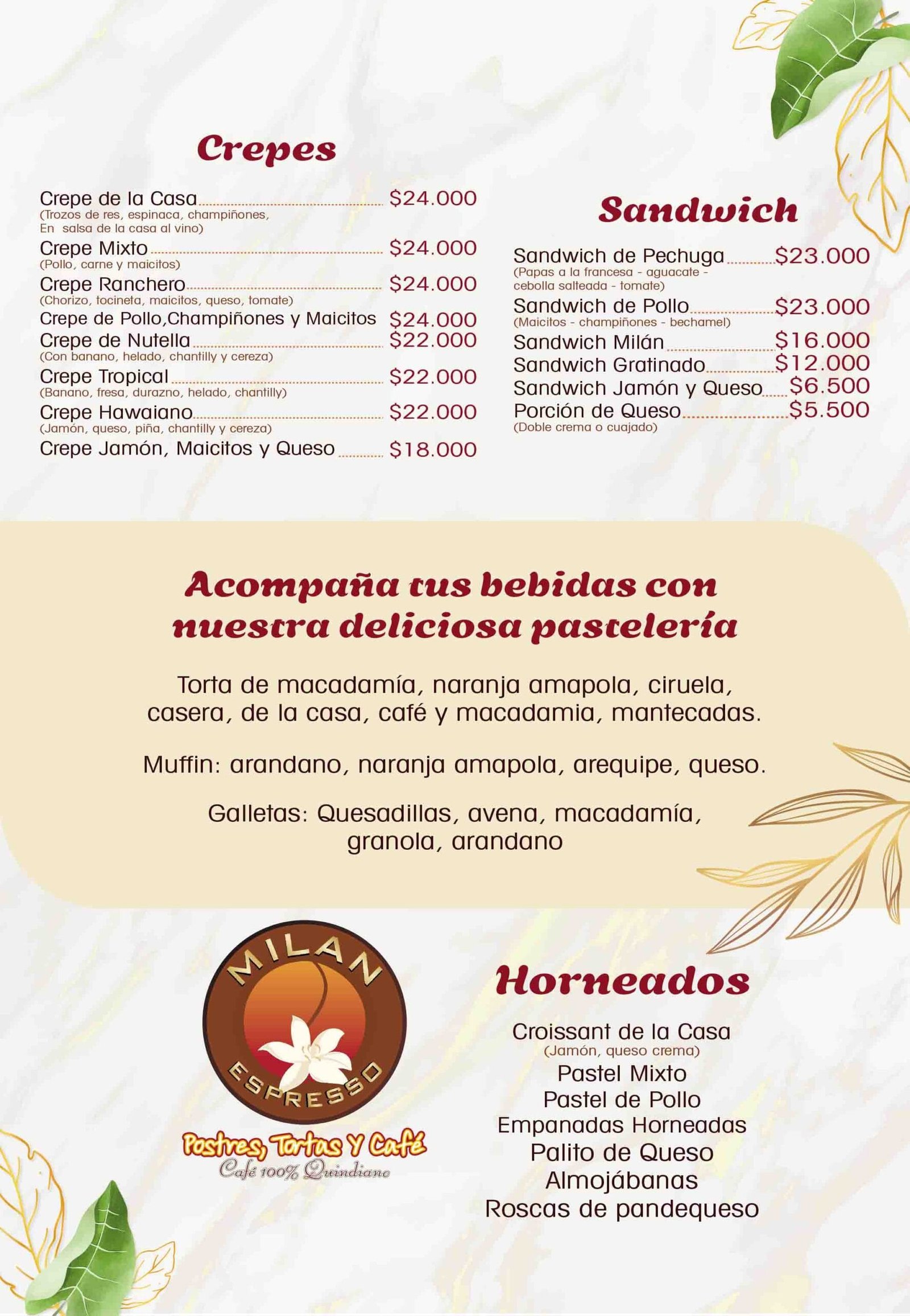 MENU MILAN 2026