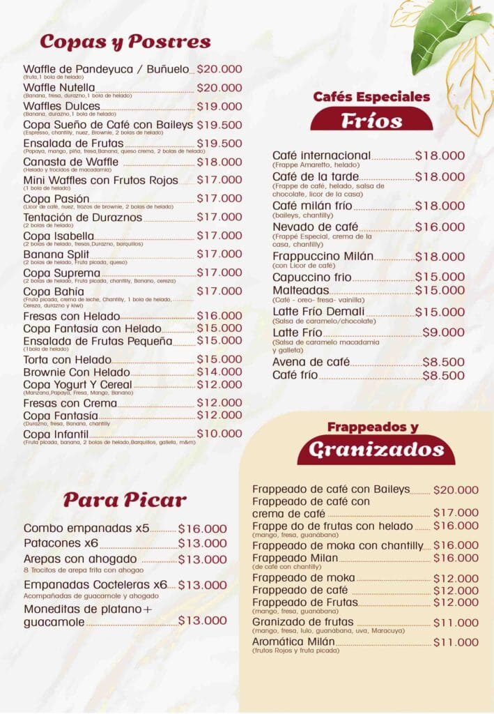 MENU MILAN 2026