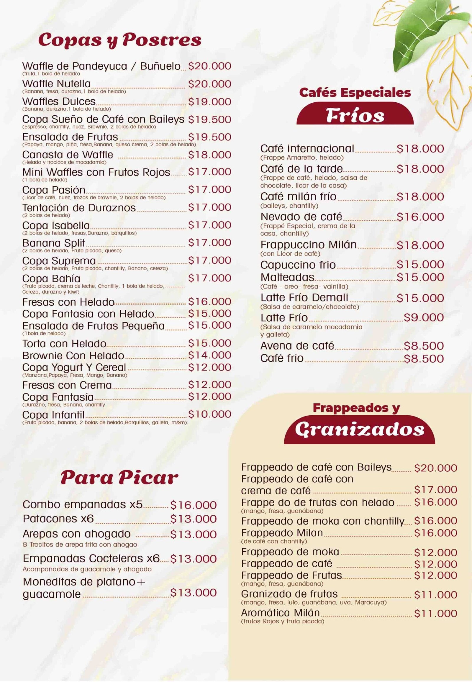 MENU MILAN 2026