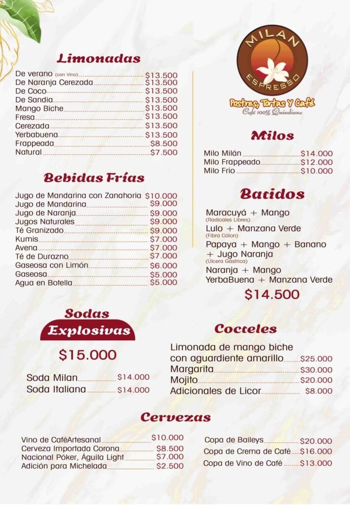 MENU MILAN 2026