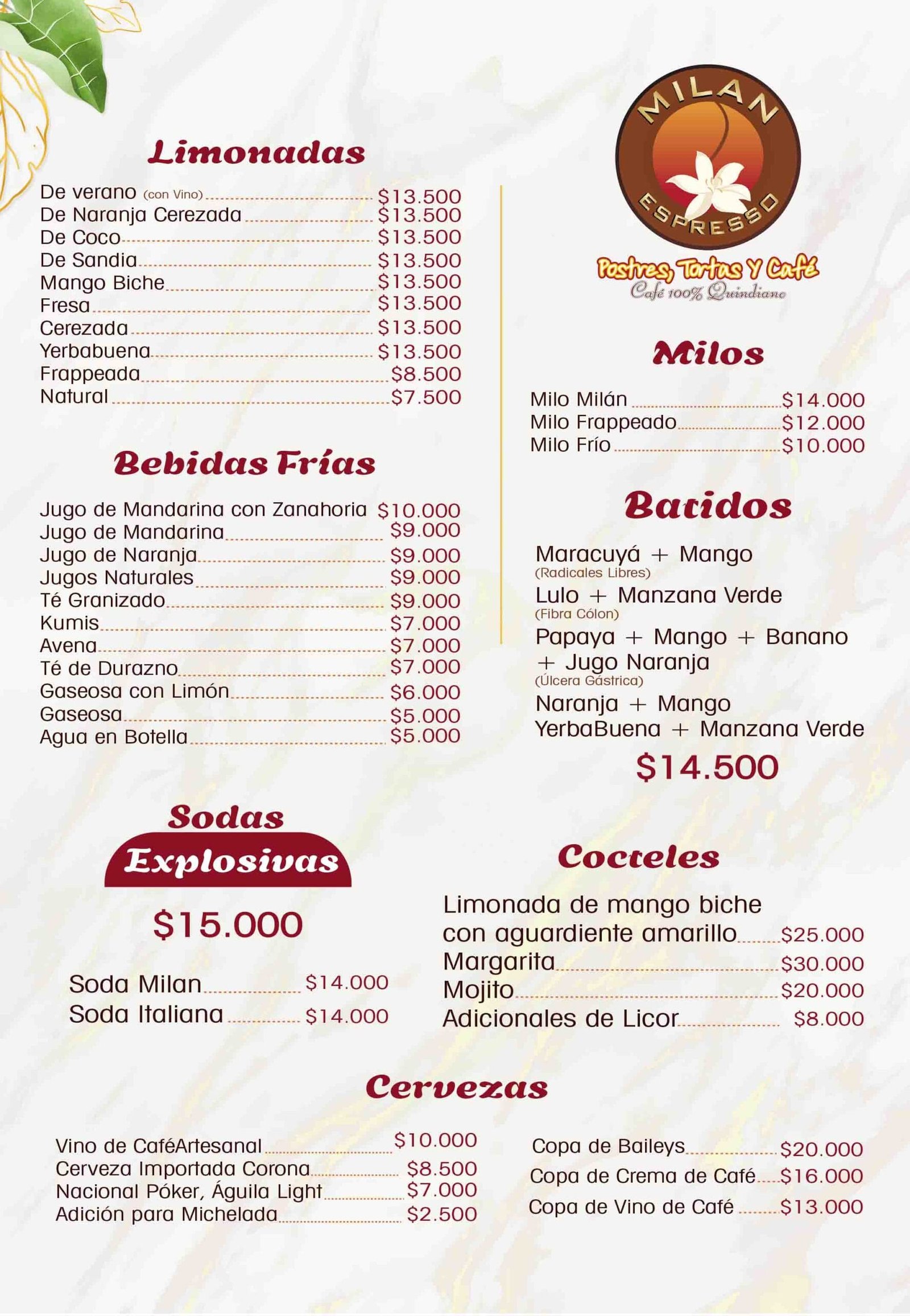 MENU MILAN 2026