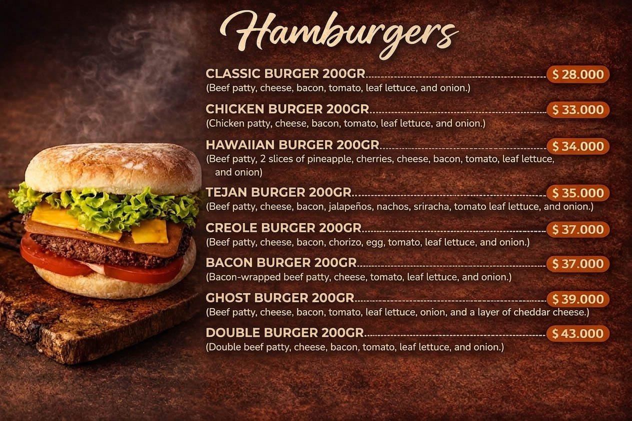 1 menú hamburguesas